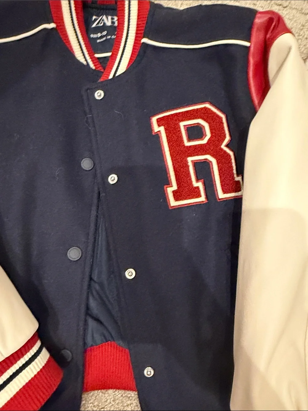 Zara Navy, Cream & Red Varsity Jacket